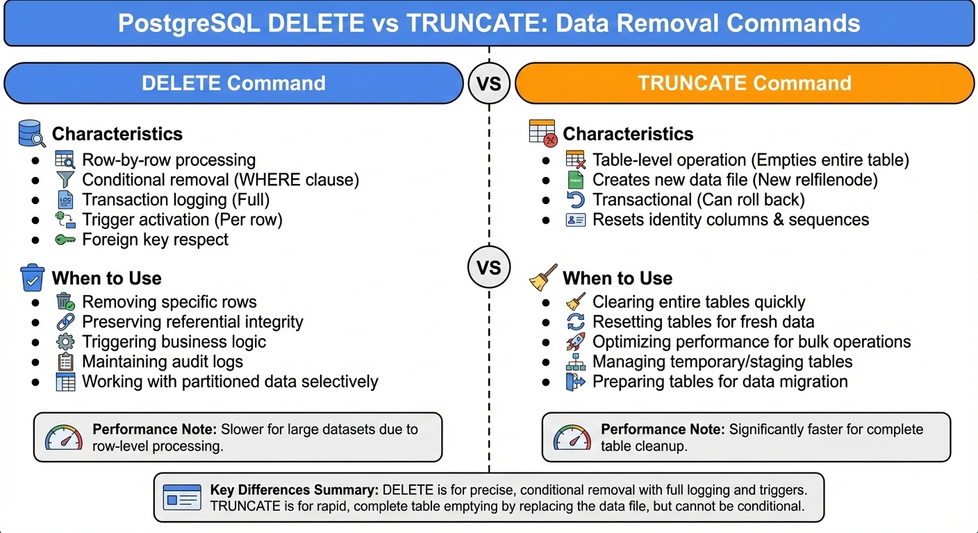PostgreSQL DELETE vs TRUNCATE