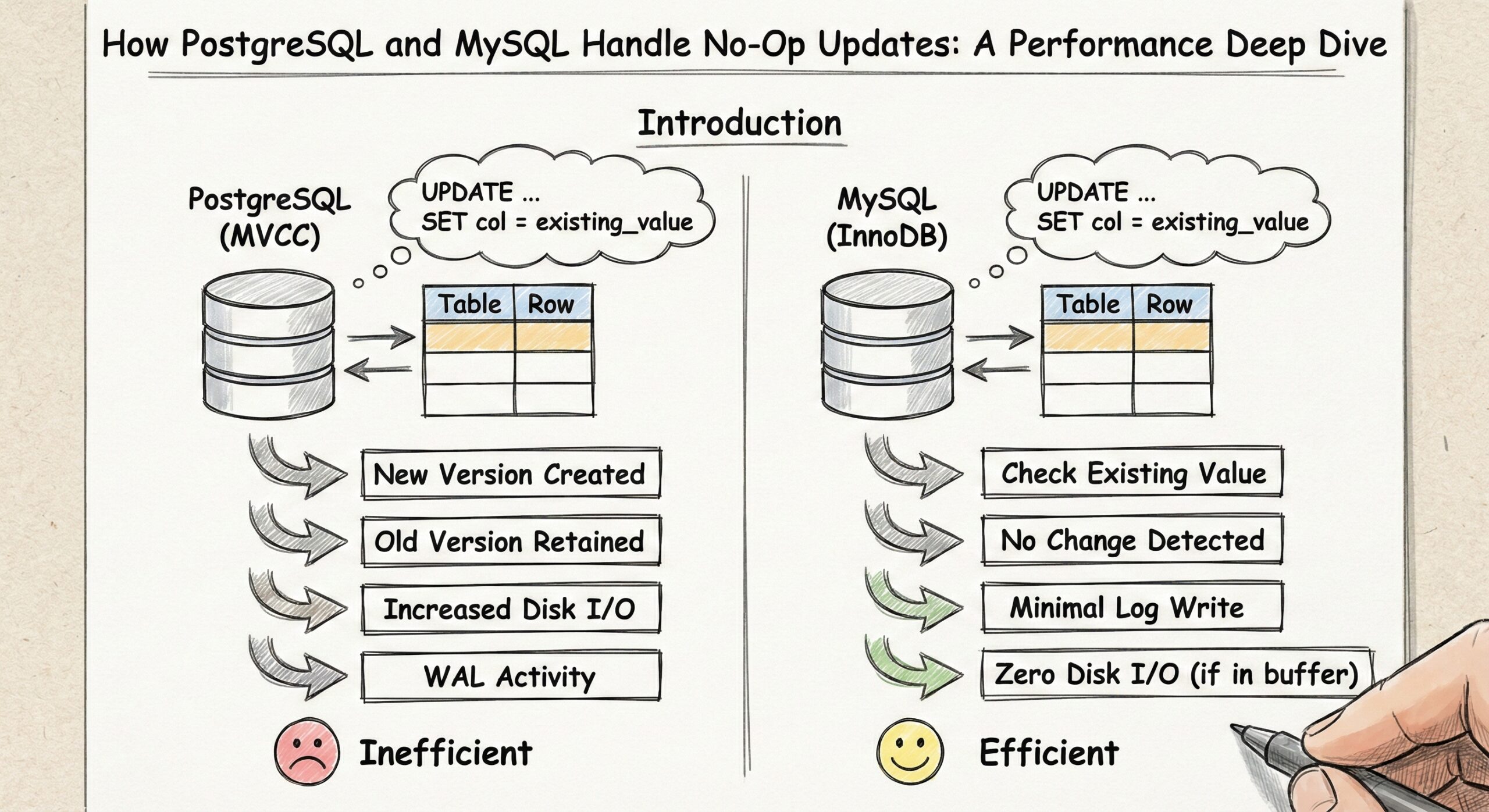 PostgreSQL and MySQL Handle No-Op Updates
